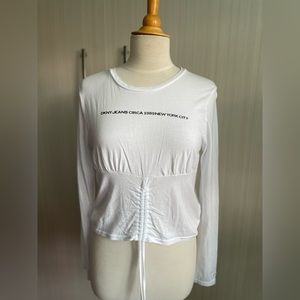 DKNY Jeans white athletic long sleeve top with adjustable crop‎ size M
